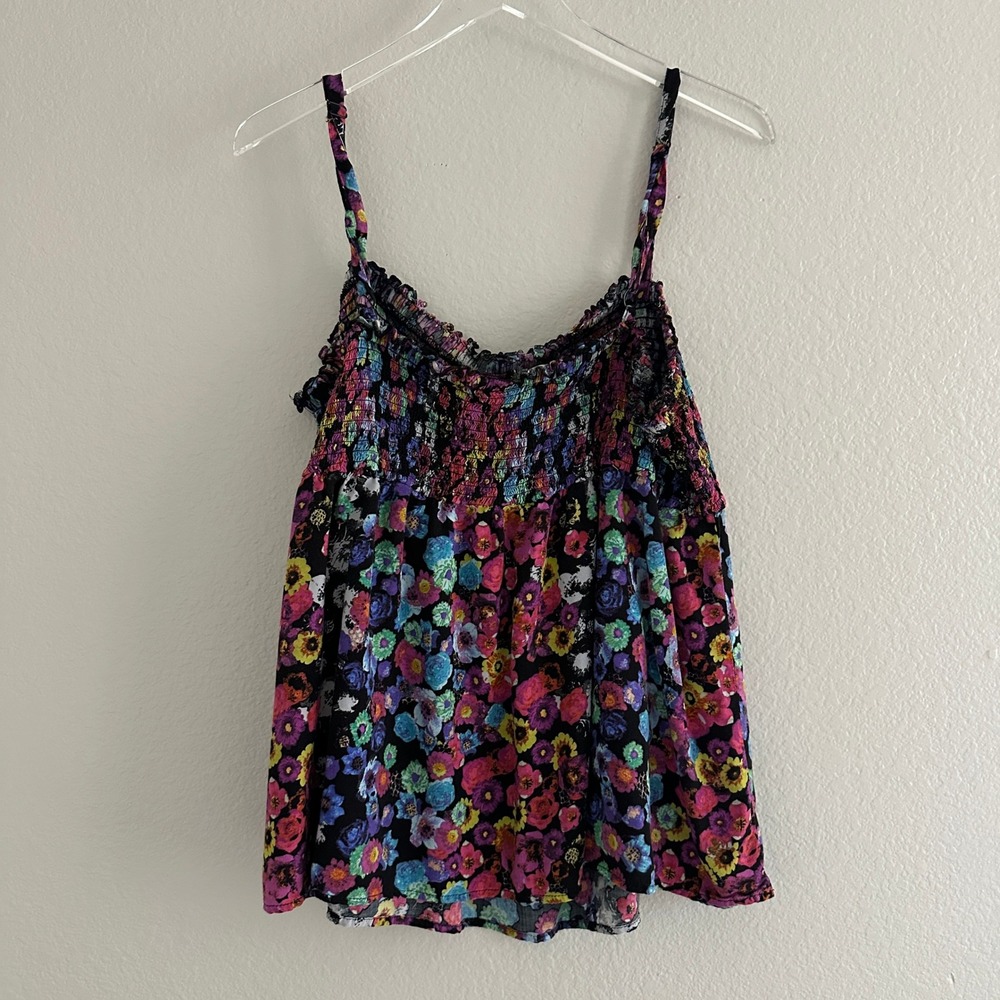 Torrid Cami Top Women 4 4X Multicolor Floral Smocked Babydoll Strappy Rayon